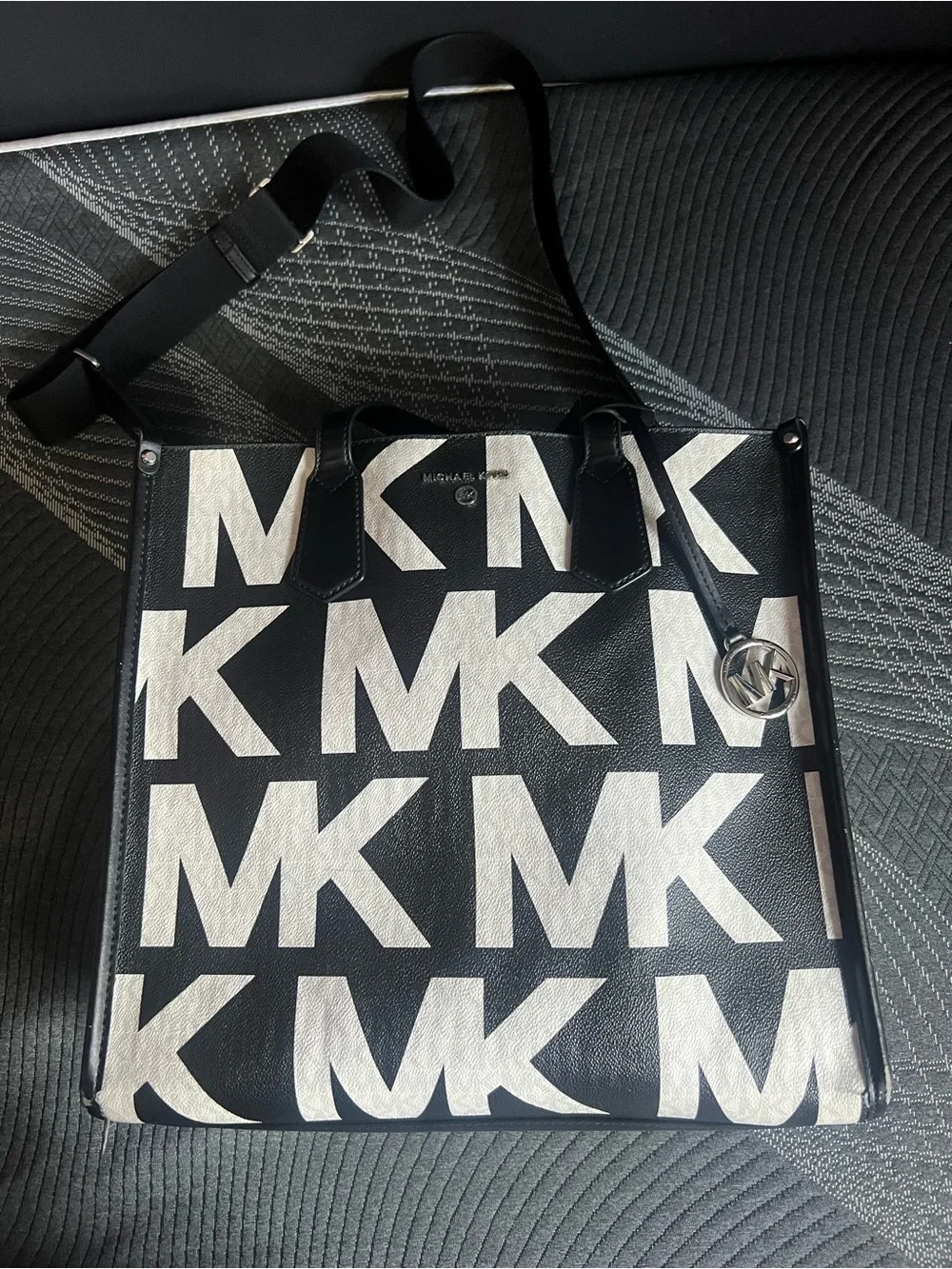 Michael Kors Black and White MK Logo Messenger Bag